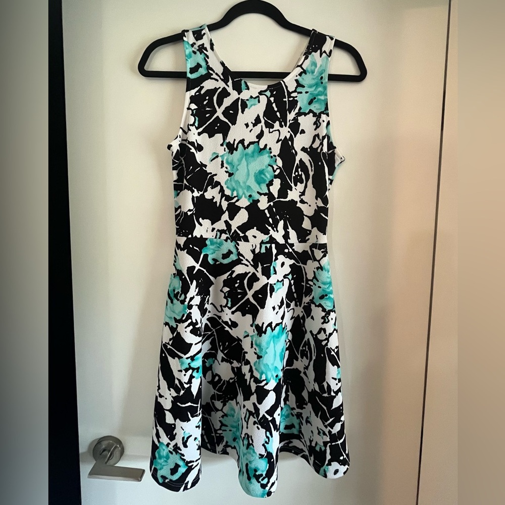 Ginger G Black, White, and Teal Floral Dress